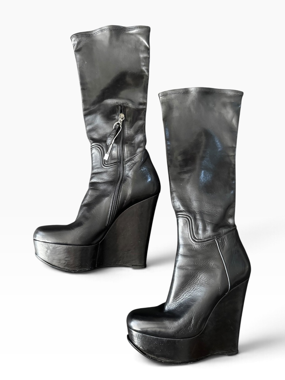 Alaia Black mid calf black platform boots Sz.38